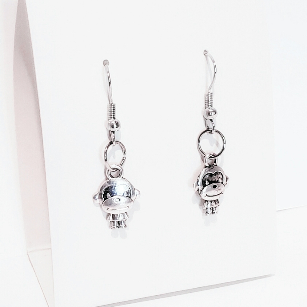 N. Silver Funky Monkey French Hook Earrings